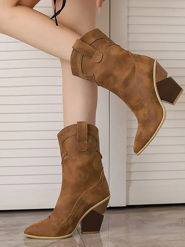 Suede Cowboy Boots For Women Shoes Pointed Toe Western Boot Low Chunky Heel Short Ankle Booties Spring Autumn Shoes Botas Mujer